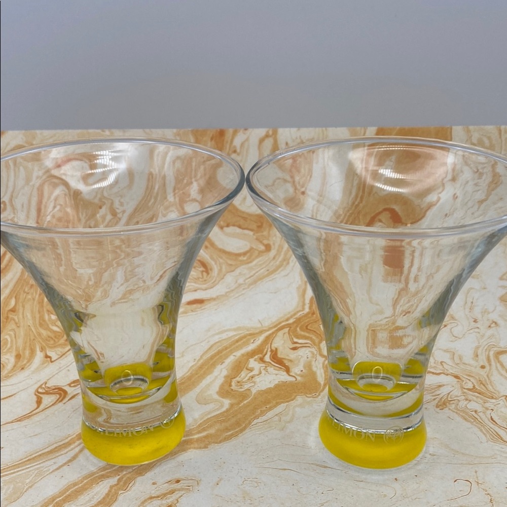 Vintage Barware Bacardi Limon Fluted Flared Etched Logo Shot Glasses Set Of 2